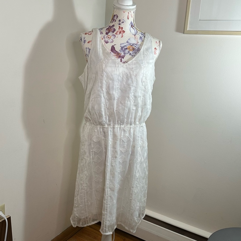 Breezy summer dress with geometric mesh/lace pattern.